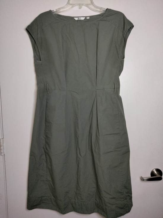 Uniqlo Dresses & Skirts - Uniqlo (Sz S) Olive Green 100% Cotton Cap Sleeve Slip Pockets Midi Dress No Belt